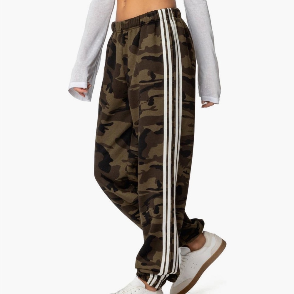 Edikted Camouflage Joggers with White Stripes